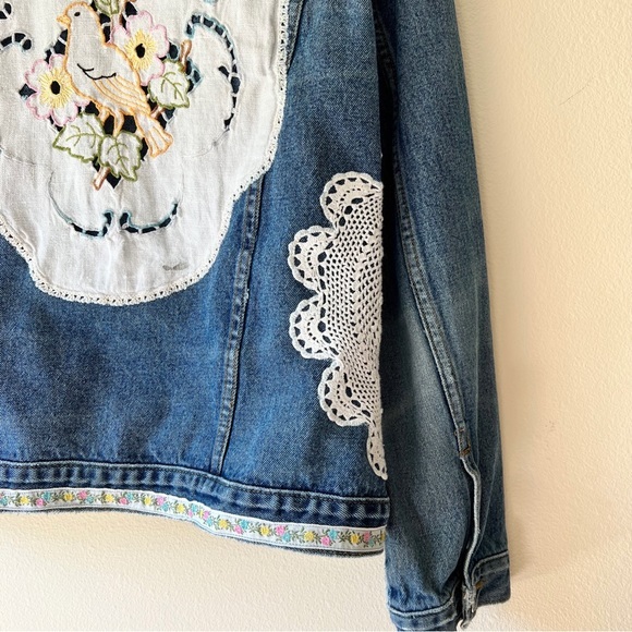 Reworked patchwork handkerchief floral denim jacket L handmade - Picture 5 of 11